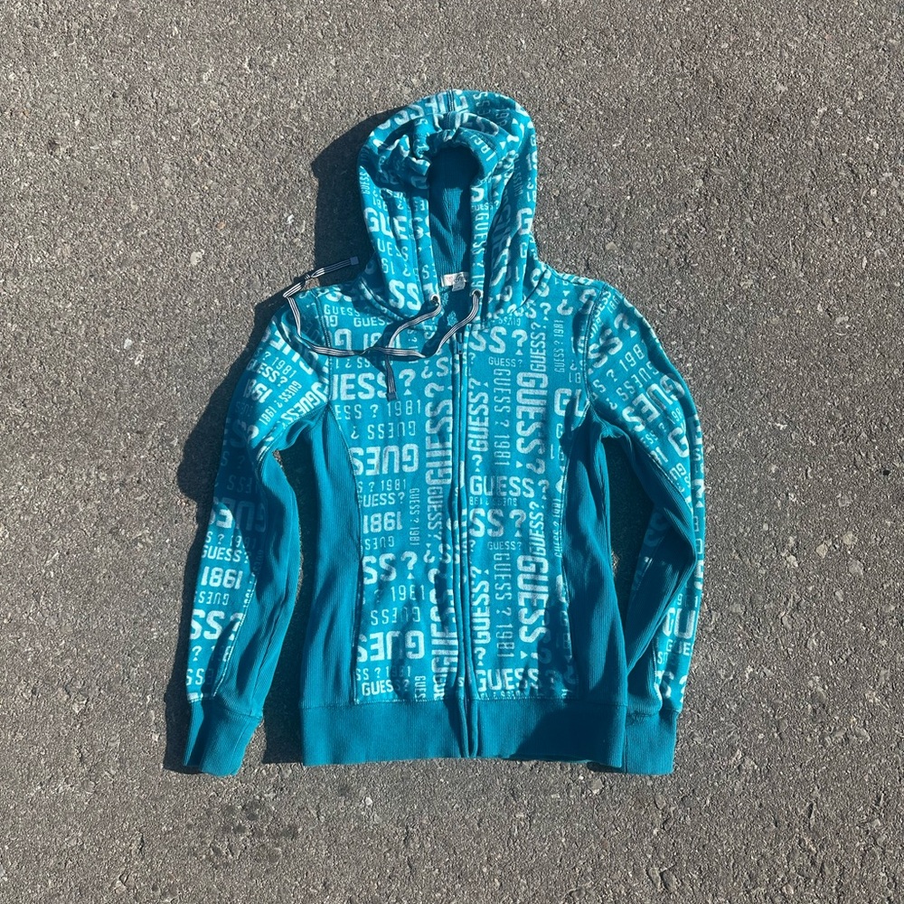 Guess blue y2k zip-up hoodie vintage